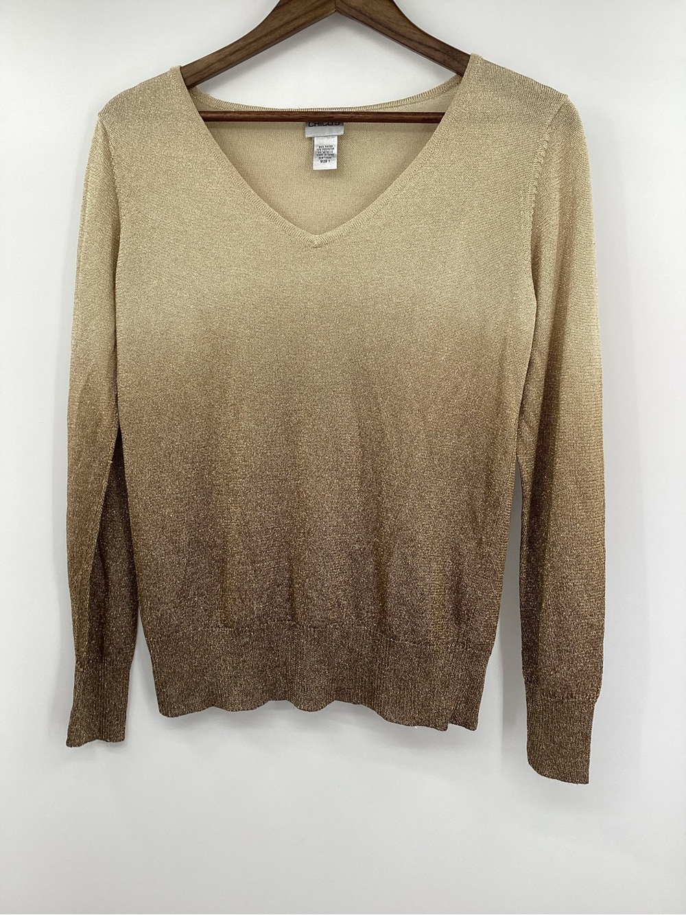 Chico's Ombre Metallic V-Neck Sweater - Gold